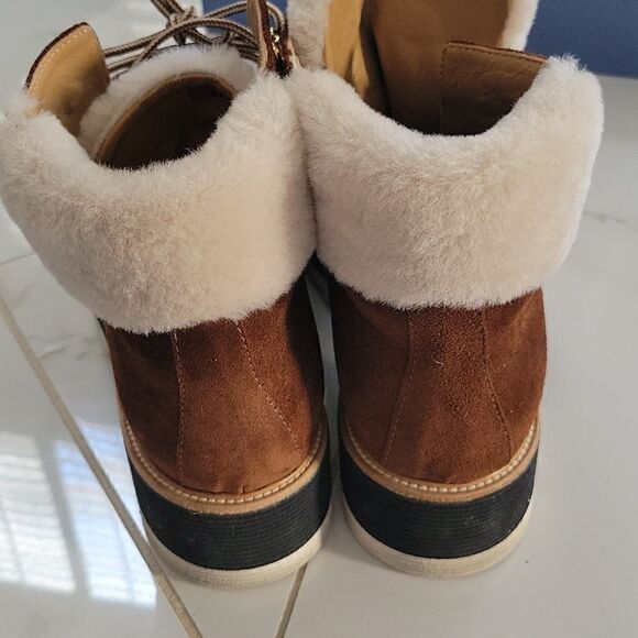 Napoleoni Leather Fur Ankle Congac Shearling Lined Boots 9 - Picture 5 of 9